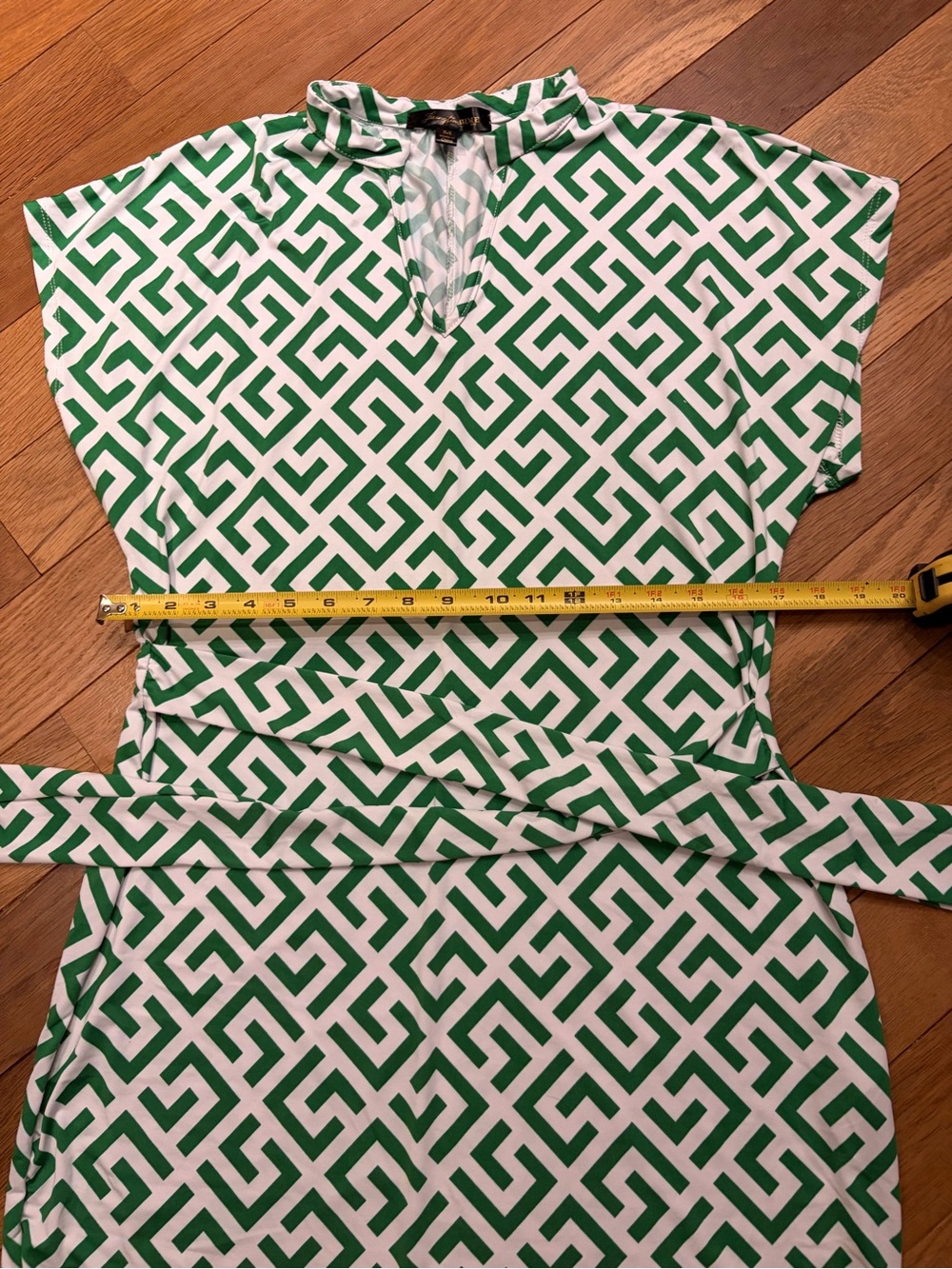 Green & White Geometric Summer Dress
